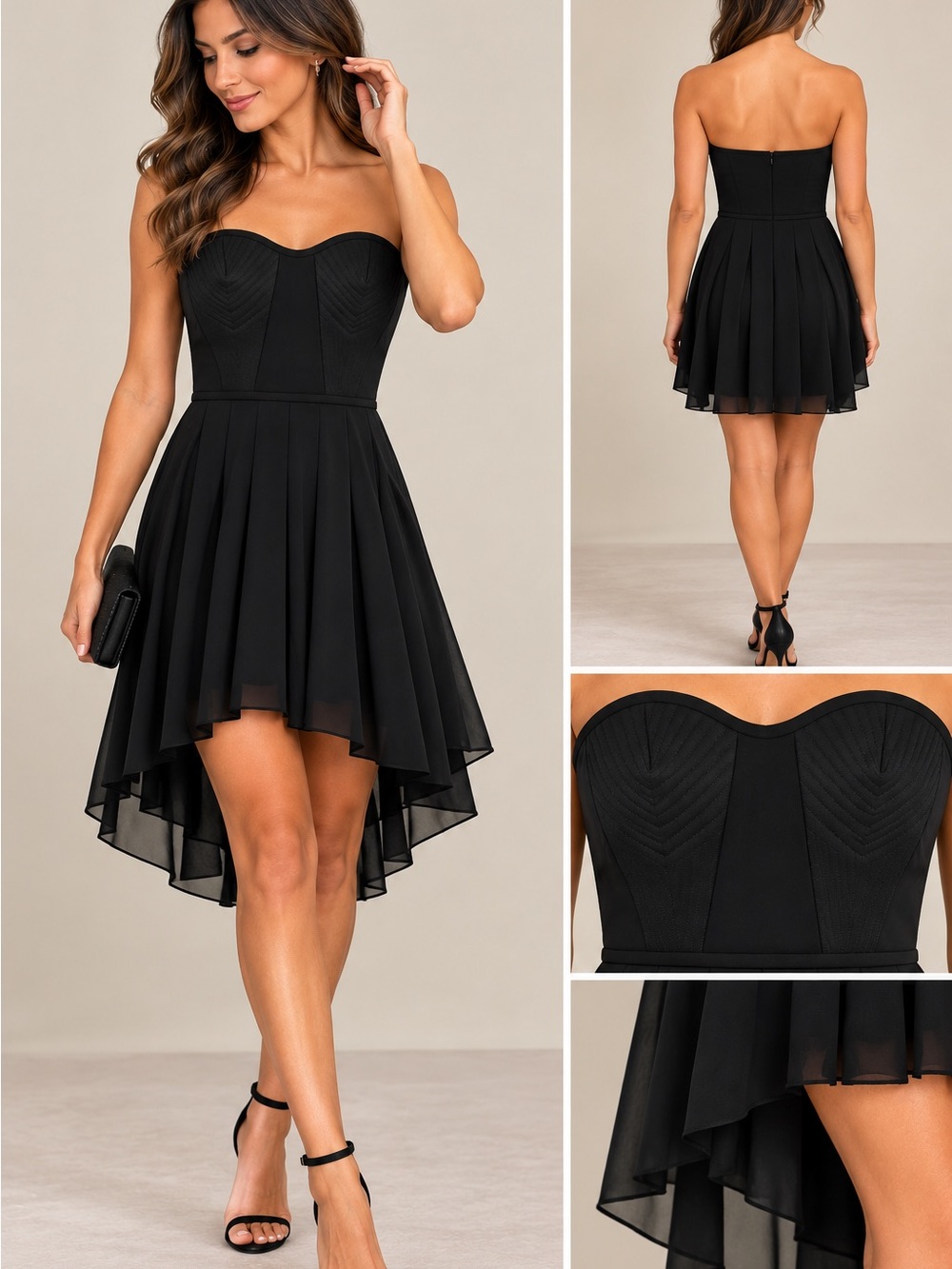 BCBGMaxAzria Black Strapless High-Low Cocktail Dress